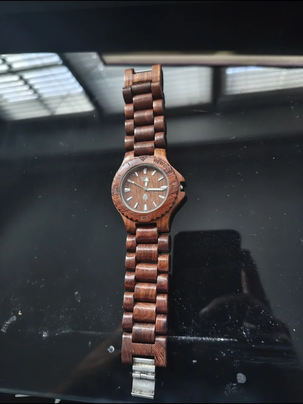 Wooden Link Bracelet Watch with Silver Clasp